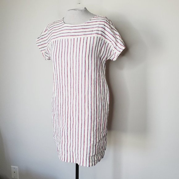ANTHRO MO:VINT Linen Cream Striped Boho Lagenlook Shift Beach Dress - Picture 7 of 14